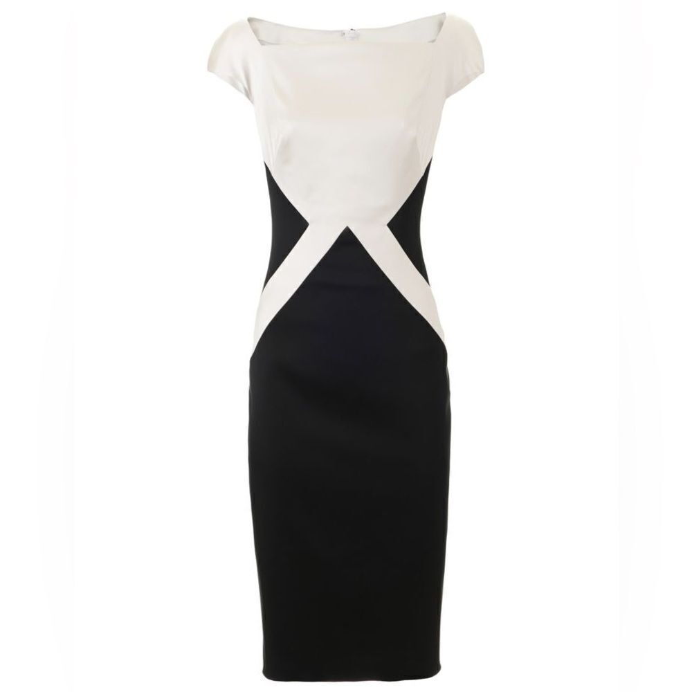 Talbot Runhof Boudicca 1 Sheath Midi Dress Zipper Back Cap Sleeve Silk Wool 6